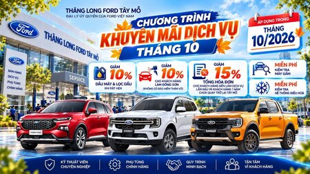 Khuyến Mãi Dịch Vụ Tháng 10 Tại Thăng Long Ford 2S Tây Mỗ: Chăm Xe Đúng Lúc, An Tâm Mọi Hành Trình